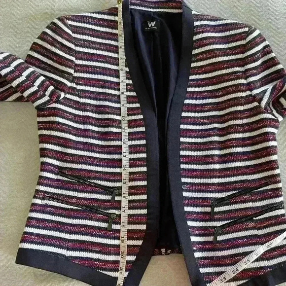WORTH Blue And Maroon Striped Career Blazer Suit Jacket Pockets With Zippers - Picture 4 of 5